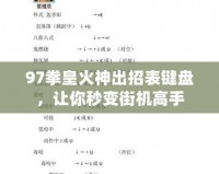 97拳皇火神出招表鍵盤，讓你秒變街機高手
