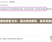 DNF游戲修復(fù)文件：解決游戲異常，暢享完美體驗！