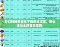 夢(mèng)幻西游新版孩子奇遇選項(xiàng)表，帶你體驗(yàn)全新冒險(xiǎn)旅程！