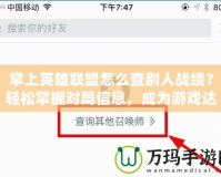 掌上英雄聯(lián)盟怎么查別人戰(zhàn)績？輕松掌握對局信息，成為游戲達人！