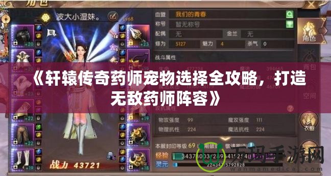 《軒轅傳奇藥師寵物選擇全攻略，打造無敵藥師陣容》