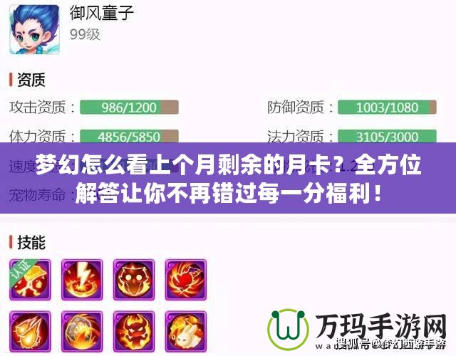夢(mèng)幻怎么看上個(gè)月剩余的月卡？全方位解答讓你不再錯(cuò)過(guò)每一分福利！