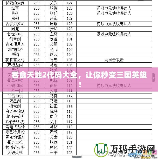 吞食天地2代碼大全，讓你秒變?nèi)龂?guó)英雄！