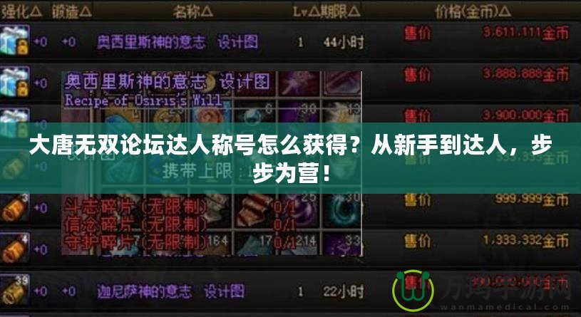 大唐無雙論壇達(dá)人稱號怎么獲得？從新手到達(dá)人，步步為營！