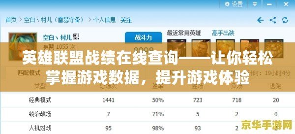 英雄聯盟戰(zhàn)績在線查詢——讓你輕松掌握游戲數據，提升游戲體驗