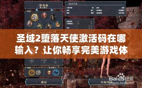 圣域2墮落天使激活碼在哪輸入？讓你暢享完美游戲體驗(yàn)！