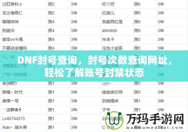 DNF封號(hào)查詢，封號(hào)次數(shù)查詢網(wǎng)址，輕松了解賬號(hào)封禁狀態(tài)